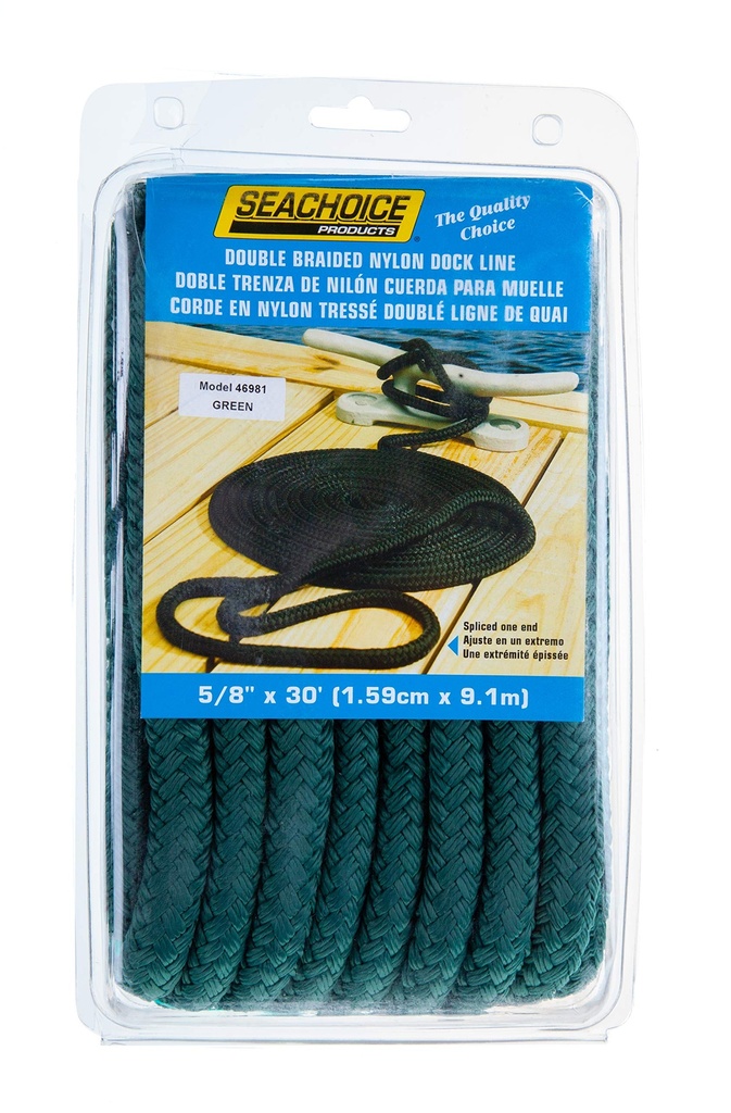 Double Braided Nylon Dock Line  3/8x20 Vert Forêt