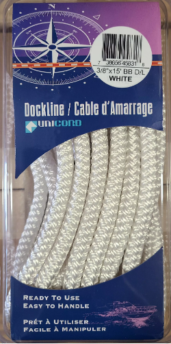 Dock Line / Cable d' Amarrage 3/8'' x 20' B/BN D/L