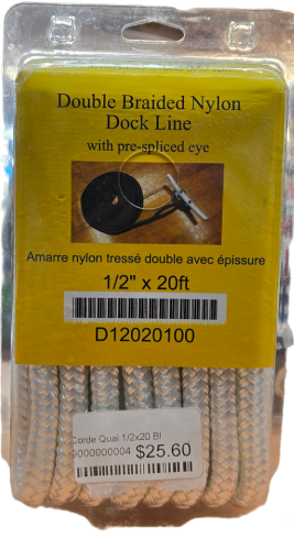 Double Braided Nylon Dock Line 1/2x20 Bl