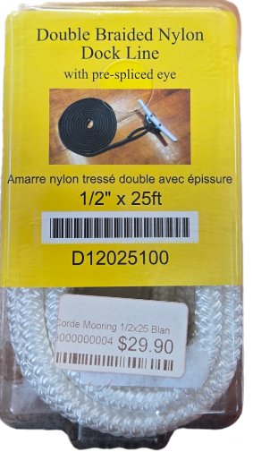 Double Braided Nylon Dock Line 1/2x25 White