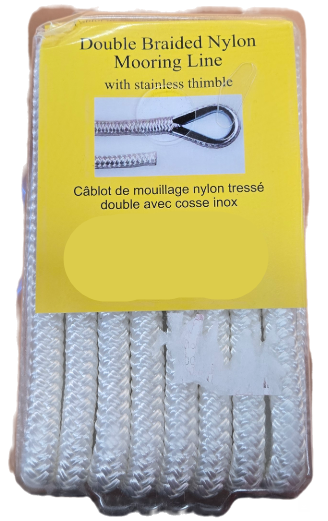  Double Braided Nylon Mooring Line with Stainless Thimble 1/2x15 