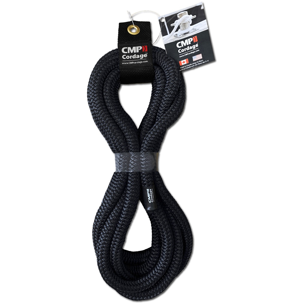 [106-38201] Cordage CMP 3/8″ Dia x 20′ Length Nylon Double Braid Dock Line, Noir