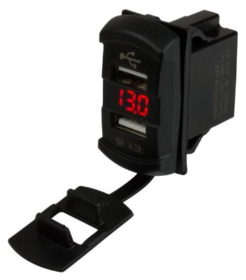 [424-26527] Dual USB W/ Voltmeter Rocker Style