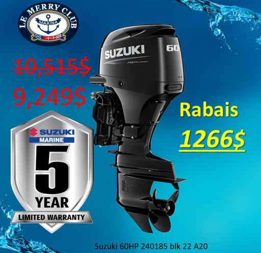 [SUZ60 (06002F-240185) A20''] Suzuki 60HP 240185 blk 22 A20''