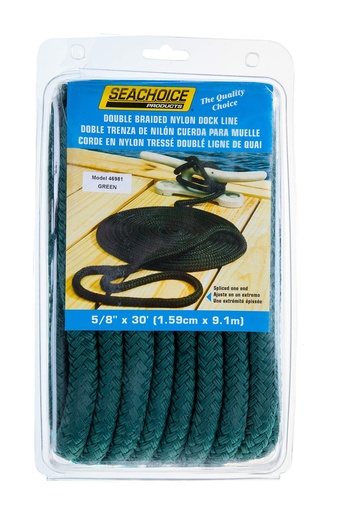 [50-39691] Double Braided Nylon Dock Line  3/8x20 Vert Forêt
