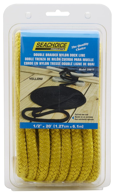 [50-39911] SeaChoice Double Braided Nylon Dock Line 1/2x20 Yellow
