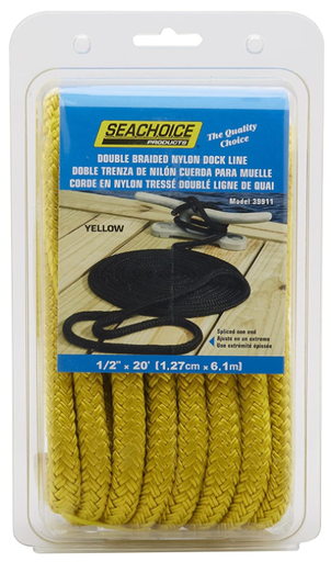 [50-39911] SeaChoice Double Braided Nylon Dock Line 1/2x20 Yellow