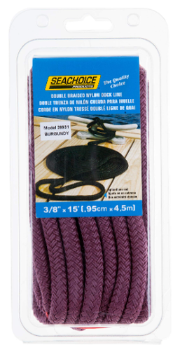 [50-39931] SeaChoice Double Braided Dock Line 3/8x15 Sc Burgundy