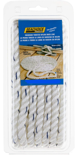 [50-47581] SeaChoice Premium Twisted Nylon Dock Line Amarre Blan/noire 1/2x30