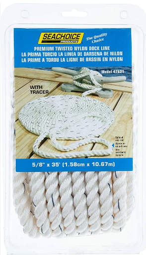 [50-47621] SeaChoice Premium Twisted Nylon Dock Line Blanc/blk 5/8x35 (