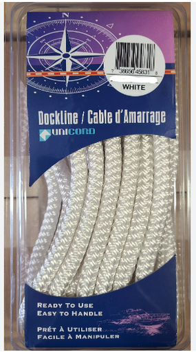 [3I11 708-458370] Dock Line 1/2"x25', WHT , DB/N. DK