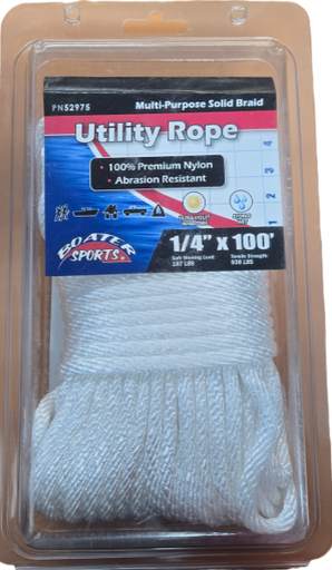 [76356252975] Corde Utilitaire 1/4" X 100' Blanc