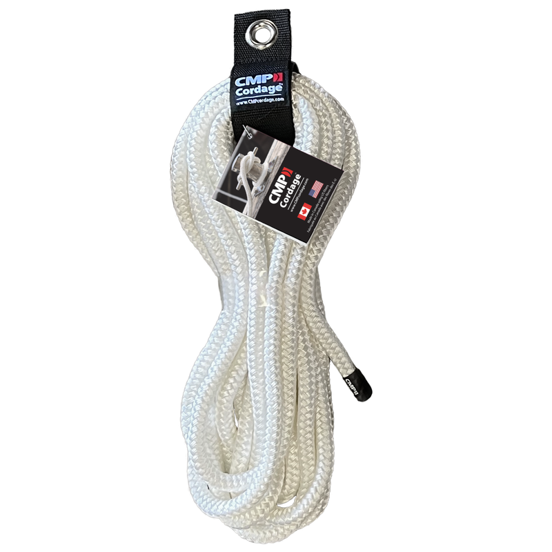 [106-38150] Cordage CMP 3/8″ x 15′ Length Nylon Double Braid Dock Line, Blanc