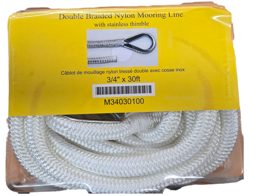 [m34030100] Braided MOORING Line w/ SS thimble 3/4'' x 30ft
