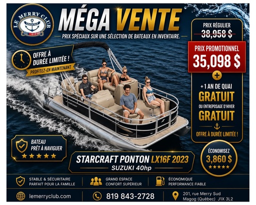 [PLX16F Std (PSTR85774D323) NPKG] Starcraft Ponton LX16F 2023 Suzuki 40HP 
