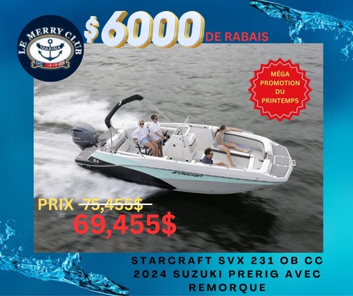 [STA231OBCC, REM sf/gre/bk (STR91887K324) NPKG] Starcraft SVX 231 OB CC 2024 Suzuki prerig avec remorque