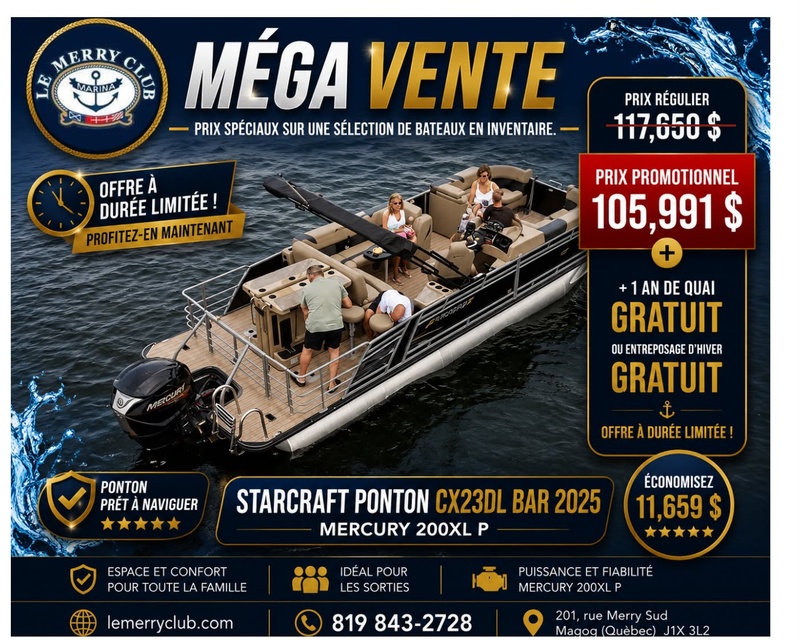[PCX23DL Onyx (STR96135F425) PKG] Starcraft Ponton CX23DL BAR 2025 Mercury 200XL P