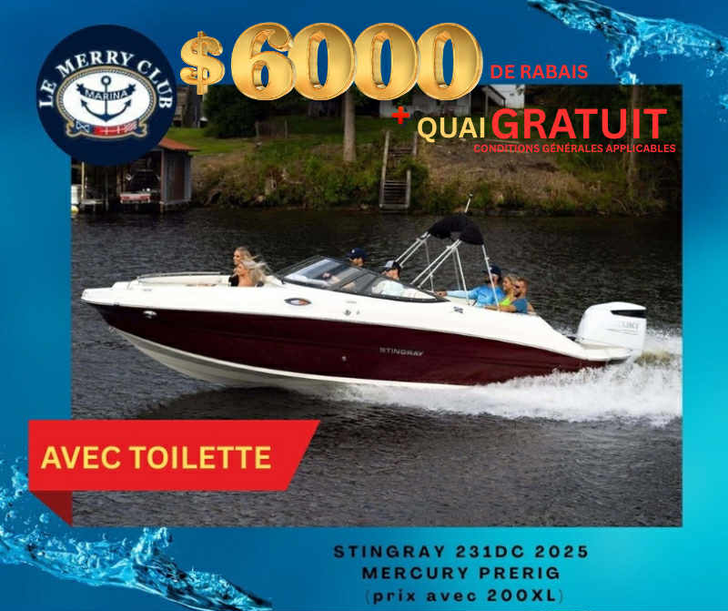 [STI231DC bk/wh:coal/bk (PNYUS3N7L425) NPKG] 231DC Stingray 2025 Mercury PRÈCONFIGURÈ (prix avec 200XL)