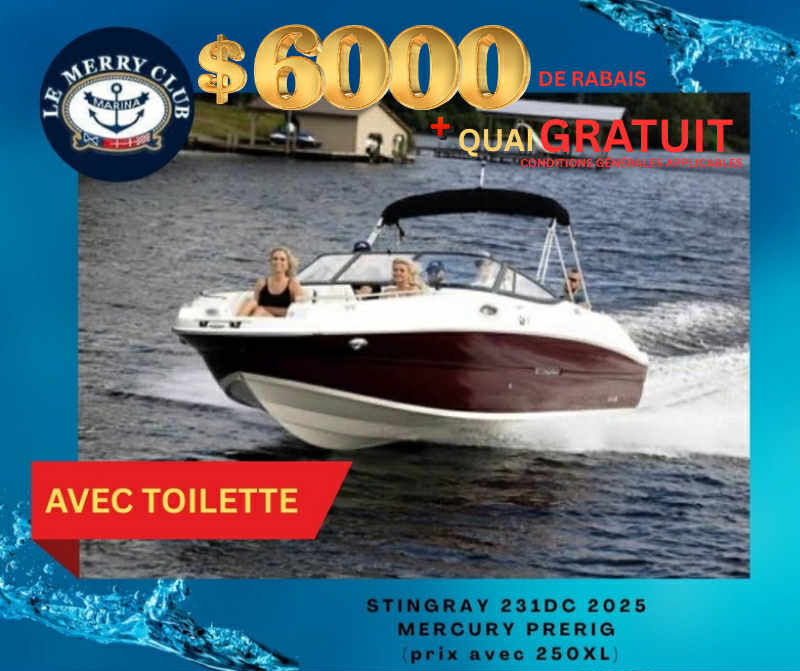 [STI231DC bk/wh:coal/bk (PNYUS3N8L425) NPKG] 231DC Stingray 2025 Mercury PRÈCONFIGURÈ (prix avec 250XL)