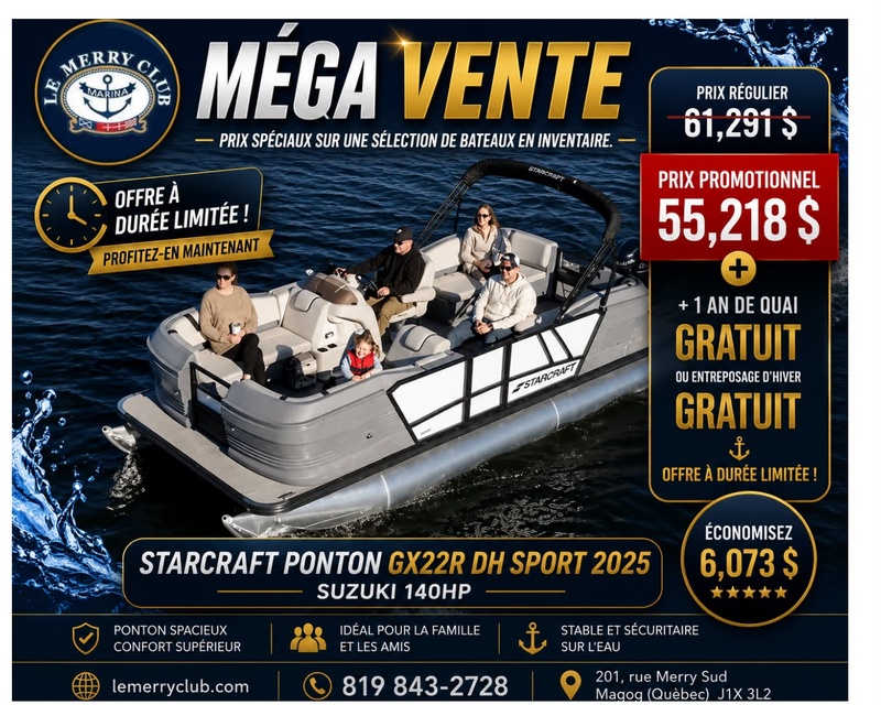 [PGX22RDH Blue (STR02095A525) NPKG] Starcraft Ponton GX22R DH Sport 2025 Suzuki 140HP