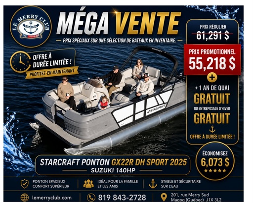 [PGX22RDH Blue (STR02095A525) NPKG] Starcraft Ponton GX22R DH Sport 2025 Suzuki 140HP