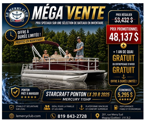 [PLX20 R onyx (STR02571B525) NPKG] Starcraft Ponton LX 20 R 2025 Mercury  115HP
