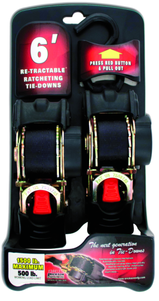 [06438334413] 1"X6 1500LB 2PK RATCHET T DOWNS BLACK