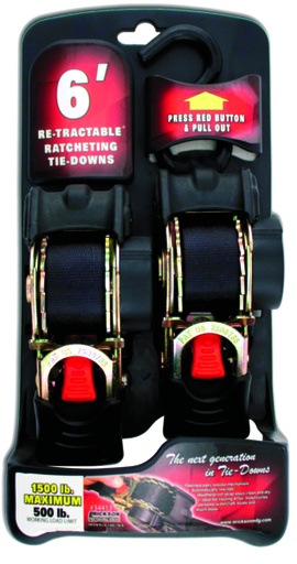 [06438334413] 1"X6 1500LB 2PK RATCHET T DOWNS BLACK