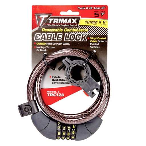 [79782410050] TRIMAFLEX Coiled Resettable Combination Cable Lock W/Bracket