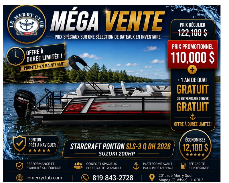 [PSLS3QDH Cognac (STR10091K526) NPKG] Starcraft Ponton SLS-3 Q DH 2026 Suzuki 200HP