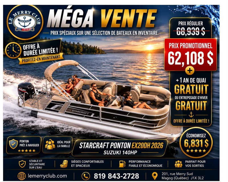 [PEX20QDH Onyx (STR11232A626) NPKG] Starcraft Ponton EX20QDH 2026 Suzuki 140HP