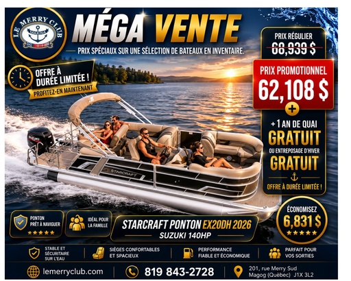 [PEX20QDH Onyx (STR11232A626) NPKG] Starcraft Ponton EX20QDH 2026 Suzuki 140HP