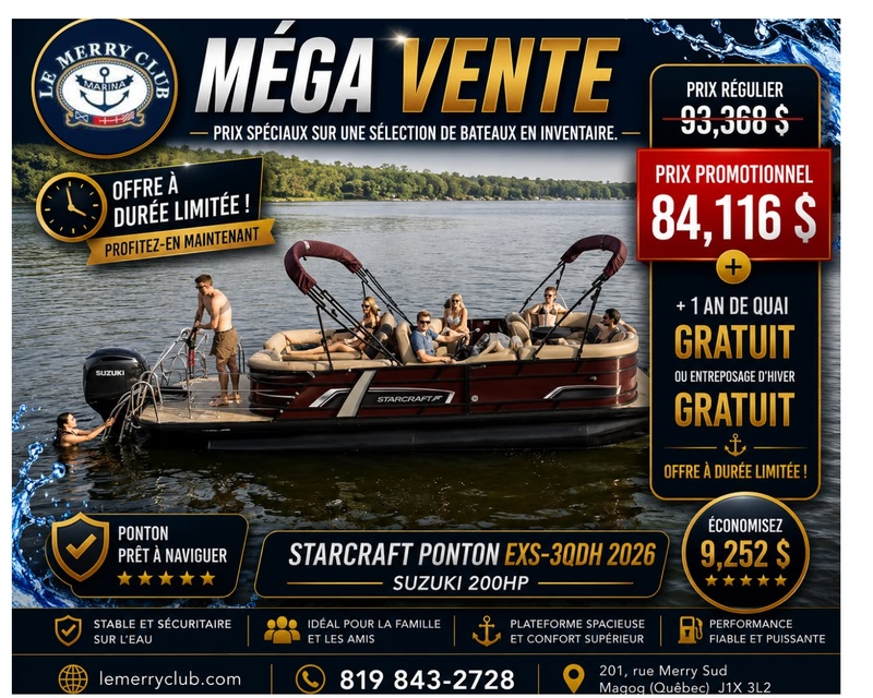 [PEXS3QDH Carbon (STR11130A626) NPKG] Starcraft Ponton EXS-3QDH 2026 Suzuki 200HP