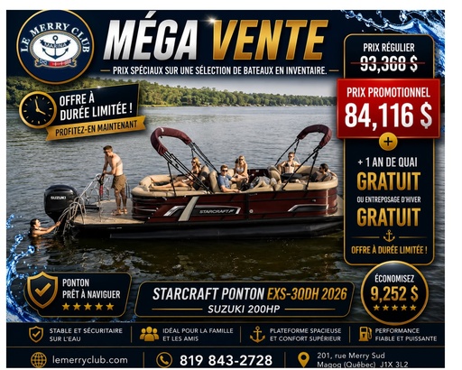 [PEXS3QDH Carbon (STR11130A626) NPKG] Starcraft Ponton EXS-3QDH 2026 Suzuki 200HP