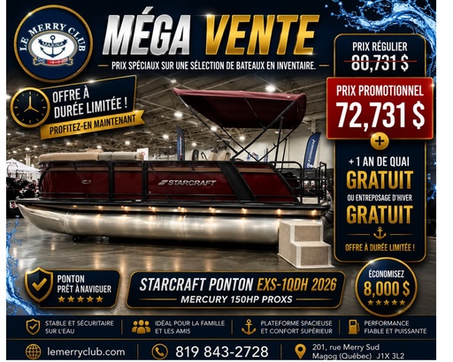 [PEXS1QDH Bourgogne (STR11132A626) NPKG] Starcraft Ponton EXS-1QDH 2026 Mercury 150HP PROXS