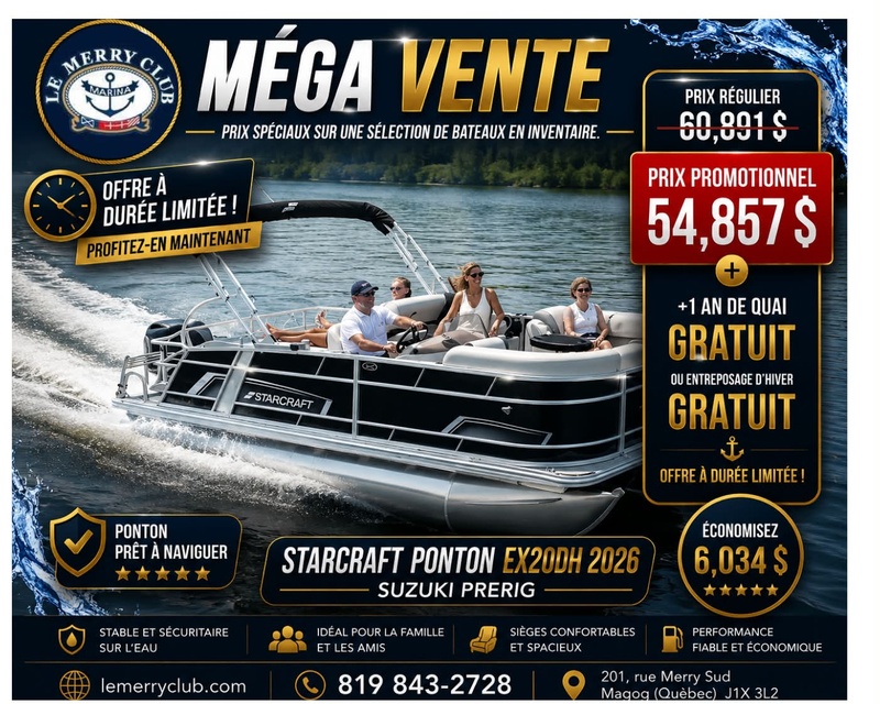 [PEX20QDH Onyx (STR11238A626) NPKG] Starcraft Pontoon EX20QDH 2026 Suzuki PRERIG
