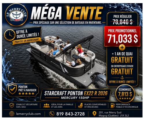 [PEX22R Onyx (STR11152A626) NPKG] Starcraft Ponton EX22 R 2026 Mercury 150HP